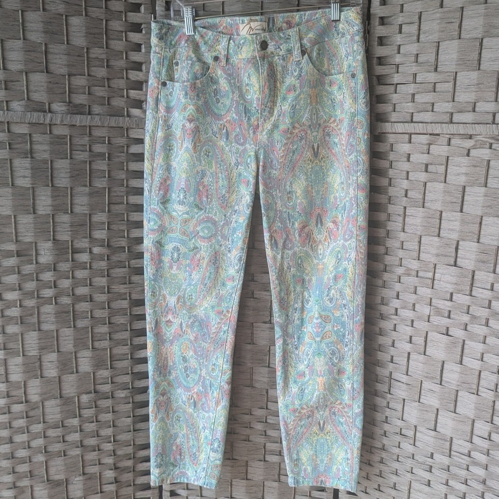 Miraclebody Jeans Pastel Paisley Print Slim Pants Sz 8 Soft Stretch Colorful